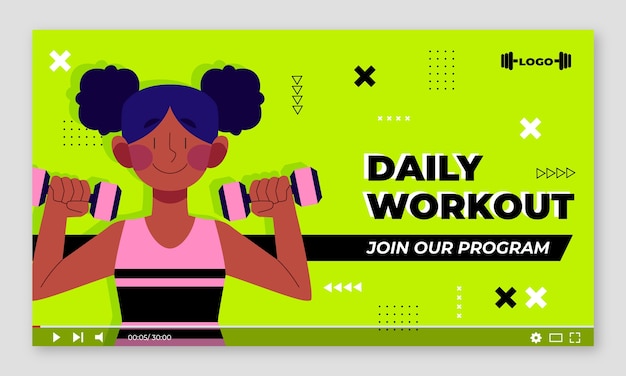 Flat Design Gym Training YouTube Thumbnail – Free Download