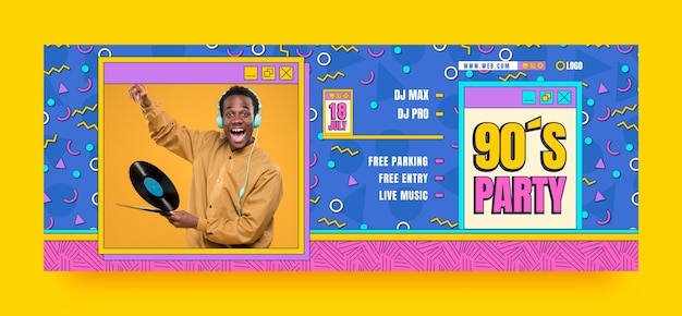 Colorful Flat Design 90s Party Facebook Cover – Free Download