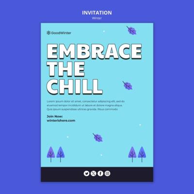 Flat Design Winter Season Invitation Template – Free Download