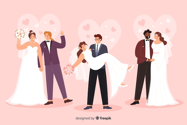 Flat Design Wedding Couple Collection – Free Download