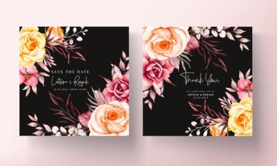 Beautiful Warm Colored Floral Wedding Invitation Card Template – Free Download