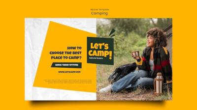 Camping Horizontal Banner Template with Wrinkled Paper Effect – Free Download