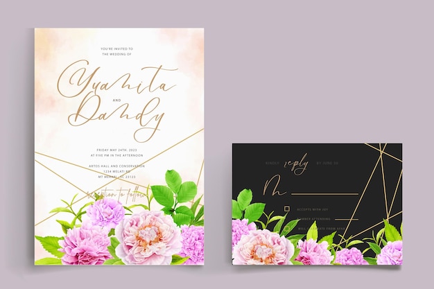 Beautiful Pink and Green Watercolor Floral Wedding Card – Free Download