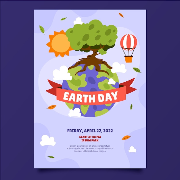 Hand Drawn Earth Day Vertical Poster Template – Free Download