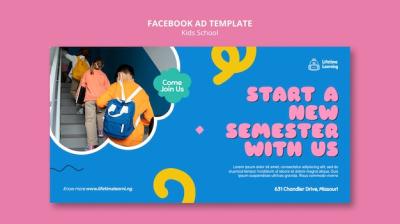 Flat Design Kids School Facebook Template – Download Free Stock Photo