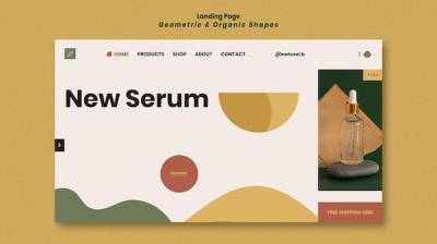 Essential Oil Bottle Podium Landing Page Template with Geometric Shapes – Free Download