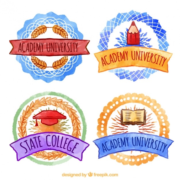 Watercolor University Badges Set – Free to Download