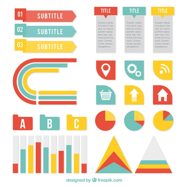 Decorative Infographic Elements in Three Colors – Free Download