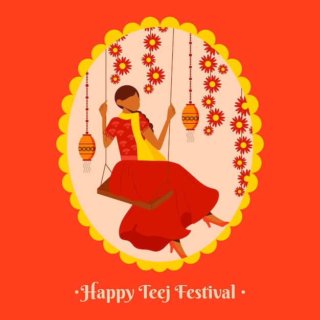 Flat Teej Festival Illustration – Free Download