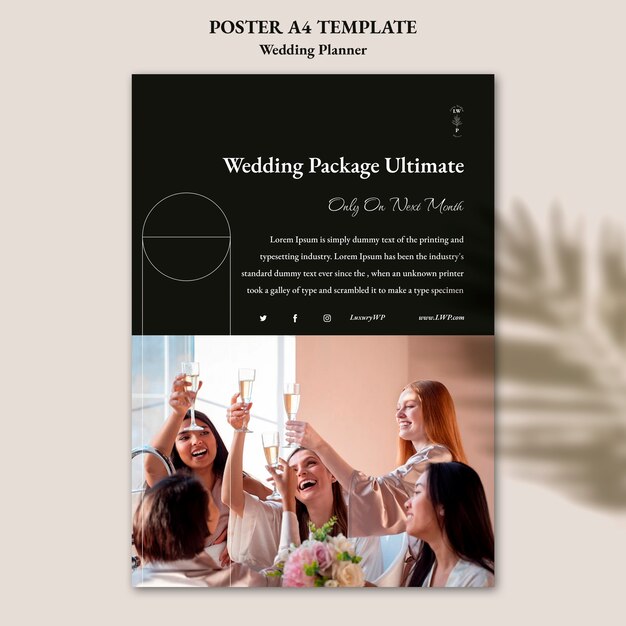 Vertical Wedding Planner Poster Template with Leaf Shadow Design â Free Download