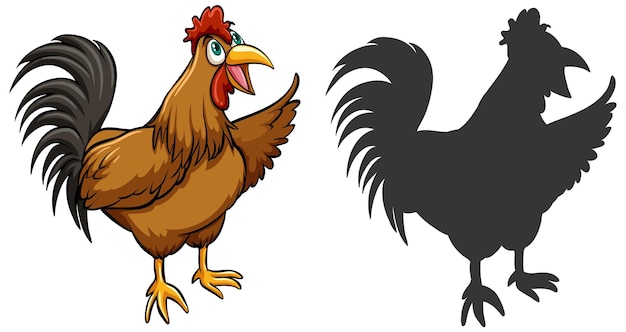 Cartoon Chicken and Silhouette Design – Free Download