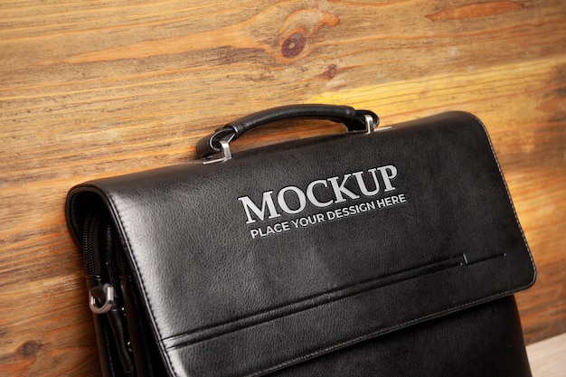 Professional Black Leather Briefcase with Branding – Free Download