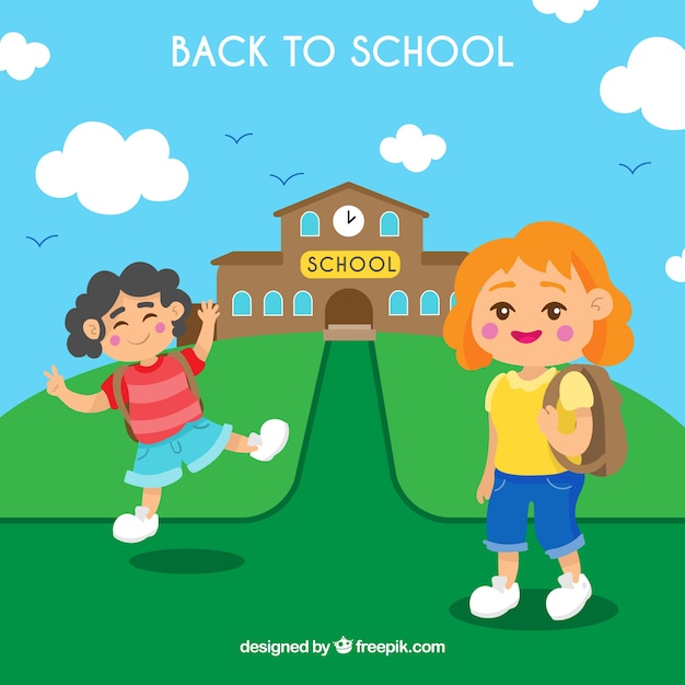 Background of Happy Children Going Back to School – Free Download