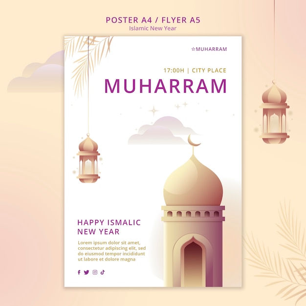 Islamic New Year Vertical Flyer Template Featuring Palace and Lanterns – Free Download