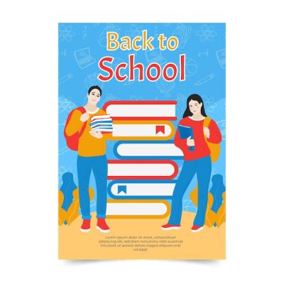 Back to School Card Template Featuring Classmates and Pile of Books – Free Download