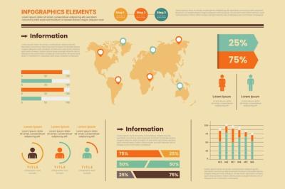 Retro Coloured Flat Infographic Vector Template – Free Download