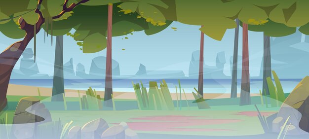 Summer Landscape: Forest by River Shore in Fog – Free Download