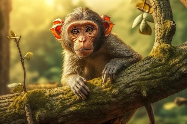 A Monkey in a Tree Surrounded by a Yellow Background – Free Download