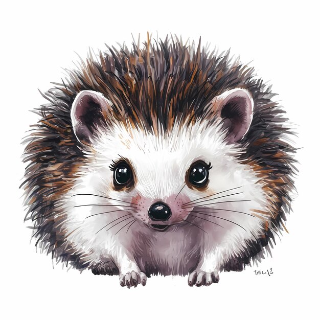 Adorable Watercolor Kawaii Hedgehog Illustration with Big Eyes – Free to Download