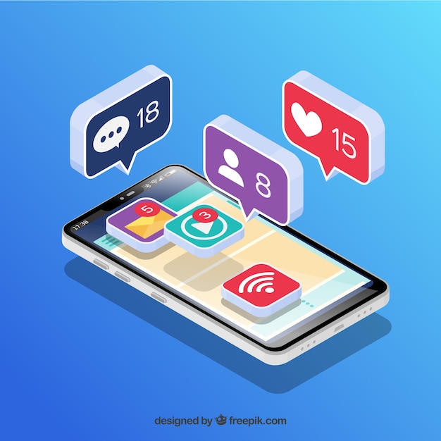 Isometric View of Mobile Phone with Instagram Post – Free to Download