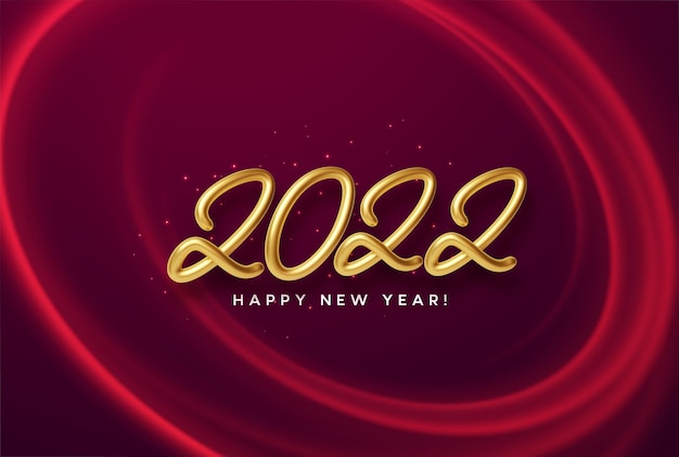 Realistic Metallic Gold Calendar Header for New Year 2022 on Red Background – Free Download