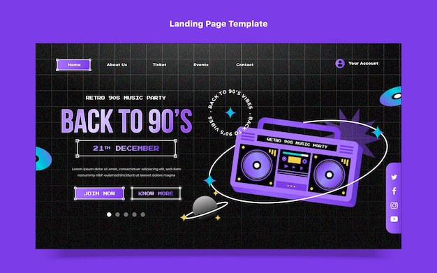 90s Party Gradient Texture Landing Page Template – Free Download