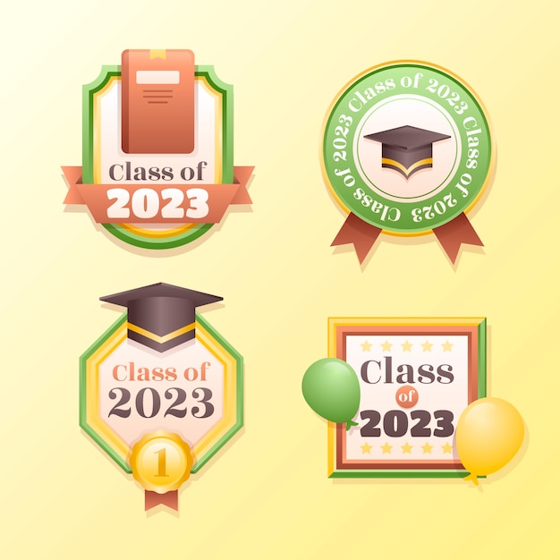 Gradient Badges Collection for Class of 2023 Graduation – Free Download