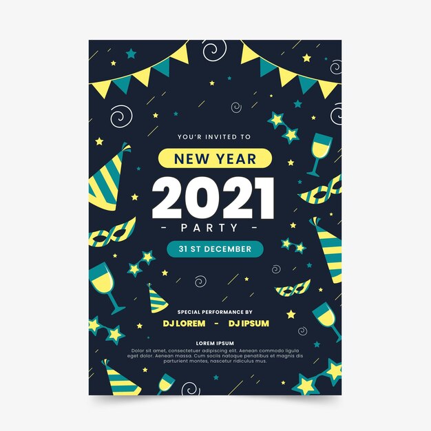 New Year Party Poster Template for Free Download