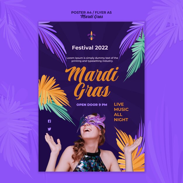 Mardi Gras Poster Featuring Vibrant Feathers – Free Download