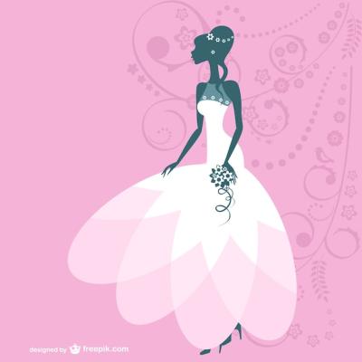 Bride Silhouette in White Wedding Dress Against Pink Background – Free Download