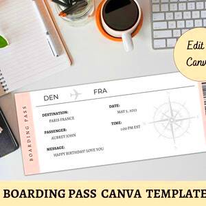 EDITABLE Plane Ticket Canva Template Printable Fake Airplane Ticket 