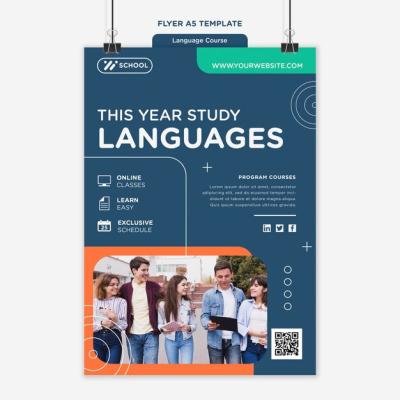 Language Course Vertical Flyer Template with Geometric Lines – Free Download