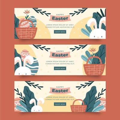 Flat Easter Sale Horizontal Banners Set – Free to Download