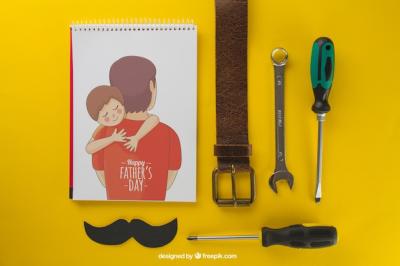 Father’s Day Composition on Yellow Background – Free Stock Photo for Download