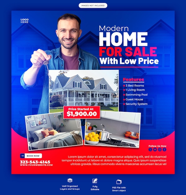 Real Estate House Property Instagram Post or Social Media Banner Template – Free Download