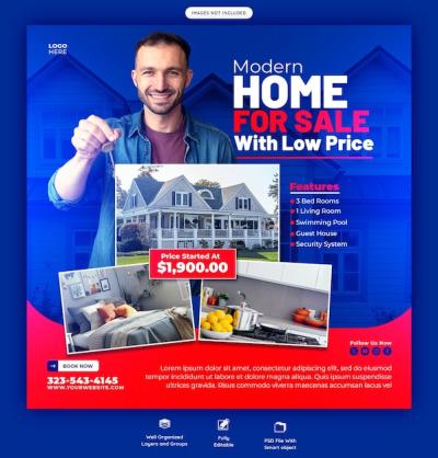 Real Estate House Property Instagram Post or Social Media Banner Template – Free Download