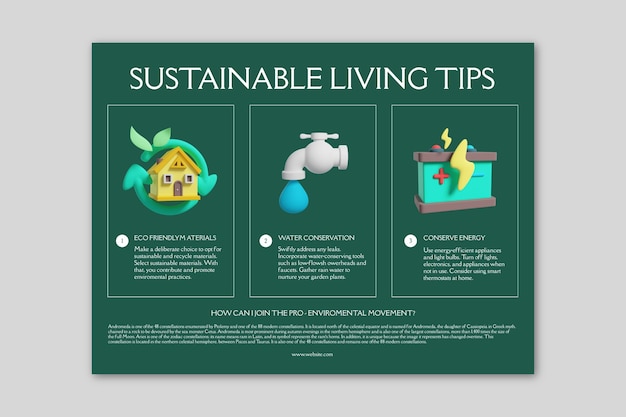 3D Elements Sustainable Living Tips Infographic Template – Free Download