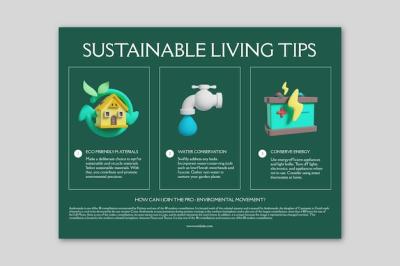 3D Elements Sustainable Living Tips Infographic Template – Free Download