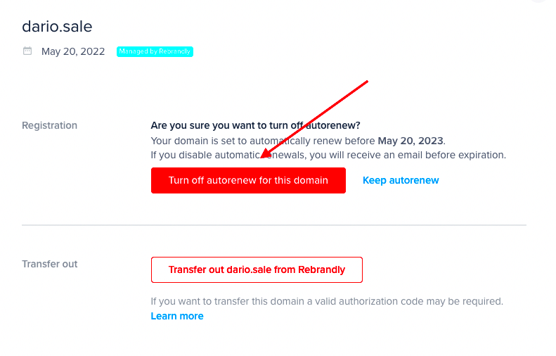 How to turn off autorenew for your domain Rebrandly