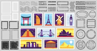 City Attractions Postcard with Traveler Mail Post Stamp – Free Stock Photo for Download