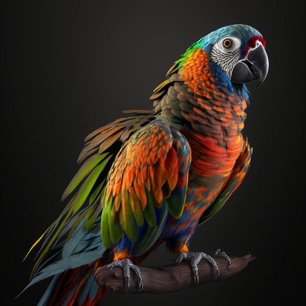 A Colorful Parrot on a Branch Against a Black Background – Free Stock Photo, Download for Free
