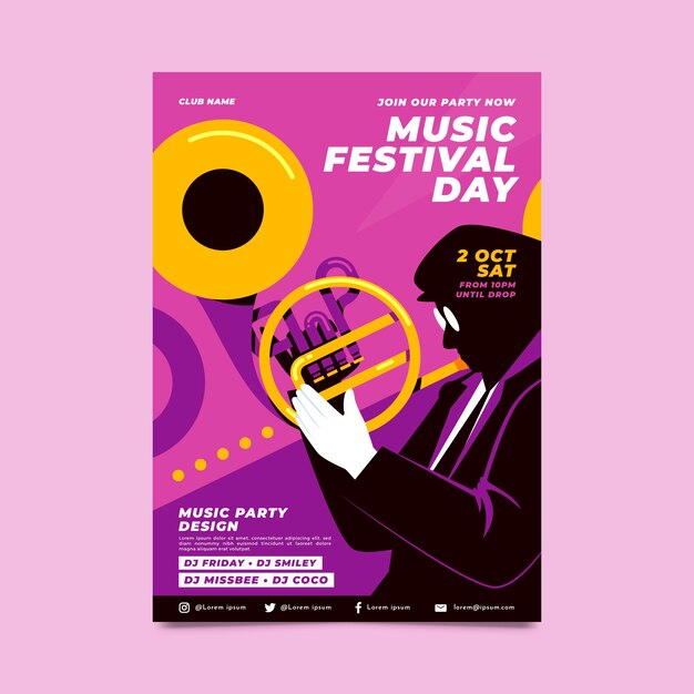 Vertical Poster Template for World Music Day Featuring French Horn – Free Download