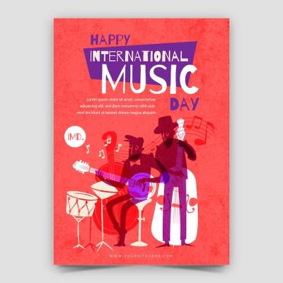 Flat Vertical Poster Template for World Music Day Celebration – Free Download