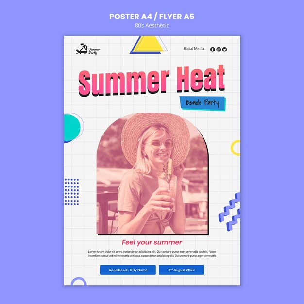 80s Aesthetic Party Poster Template – Free Download