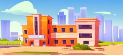 Modern Medical Office Cityscape: Healthcare and Treatment Center – Free Download