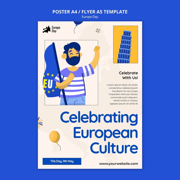 Hand Drawn Europe Day Poster Template – Free to Download