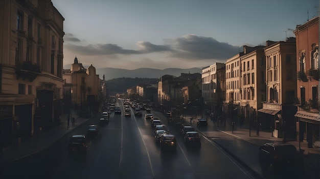 Evening Traffic on a City Street 3D Rendering – Free Download