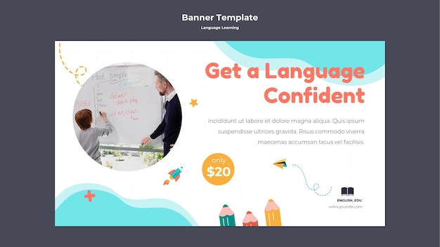 Horizontal Banner Template for Foreign Language Lessons – Free Download