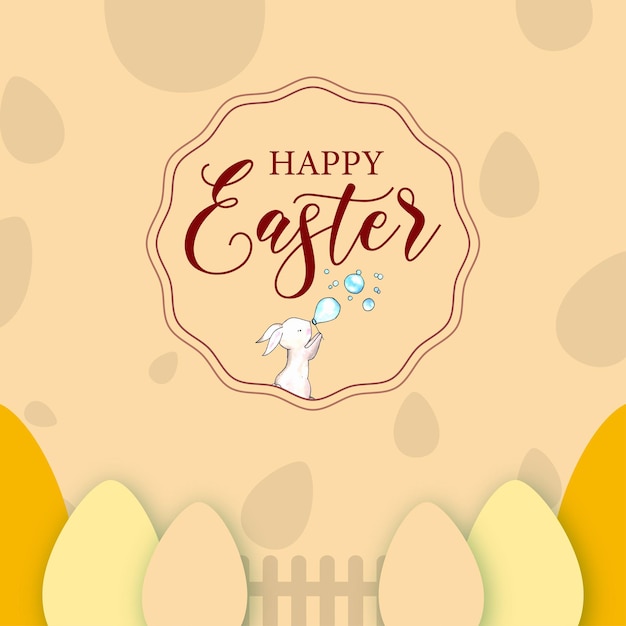 Cute Colourful Happy Easter Sale Poster Banner with Eggs on Beige Yellow Background – Free Download