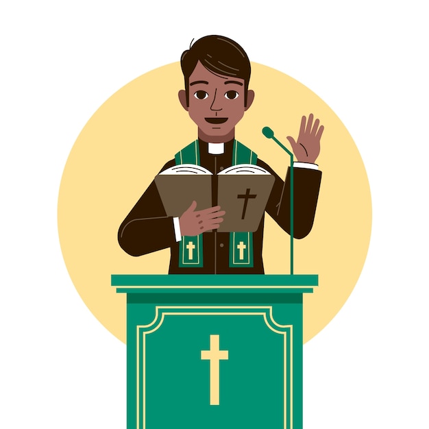 Pastor Illustration in Hand Drawn Flat Design – Free to Download